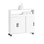 SoBuy Nischenschrank BZR02-W, weißes Badmöbel-Set mit Rollen, Ablage und Schiebetür.