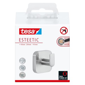Tesa Esteetic Handtuchhaken in Edelstahloptik, einfache Montage ohne Bohren.