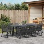 Schwarze 9-teilige vidaXL Garten Essgruppe aus Poly Rattan mit Tisch und 8 Stühlen.