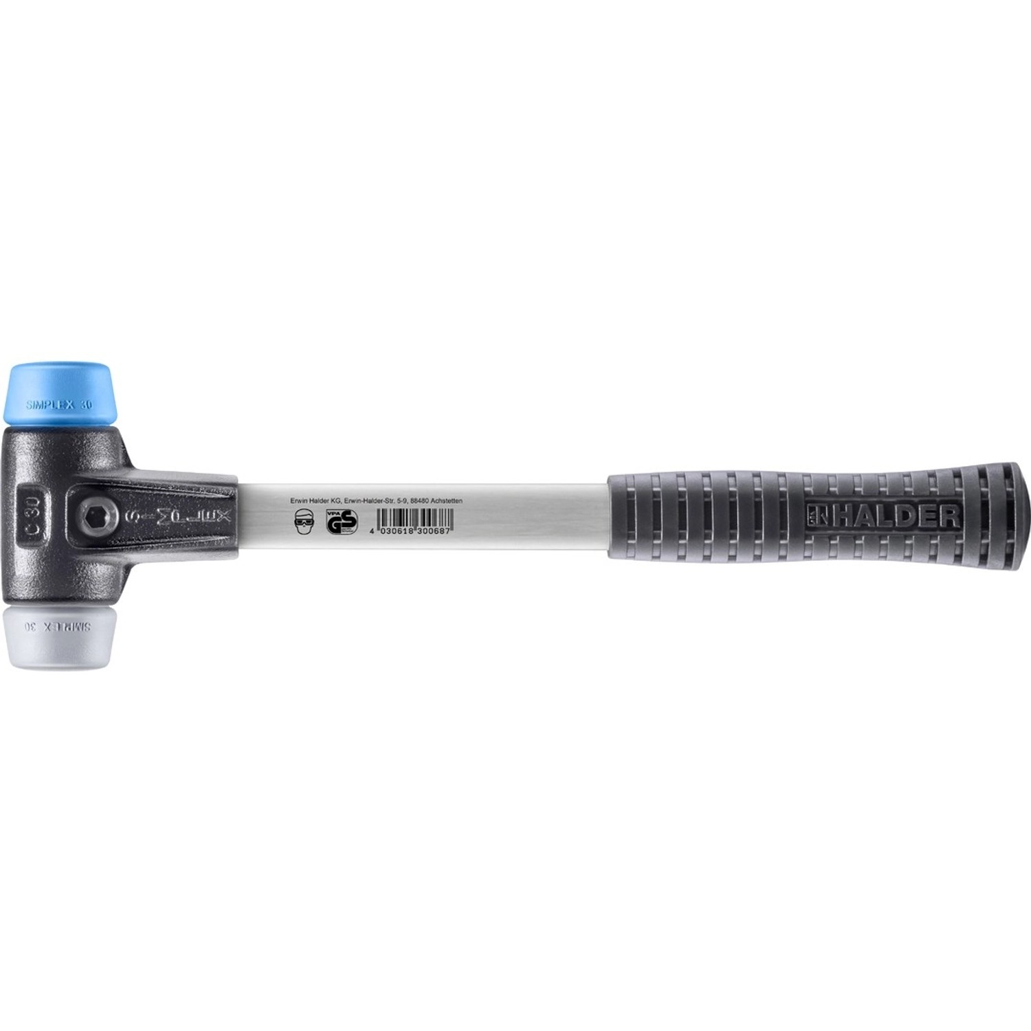 Halder Simplex Schonhammer Ø 30 mm TPE-soft Blau   TPE-mid Grau mit Verstär günstig online kaufen