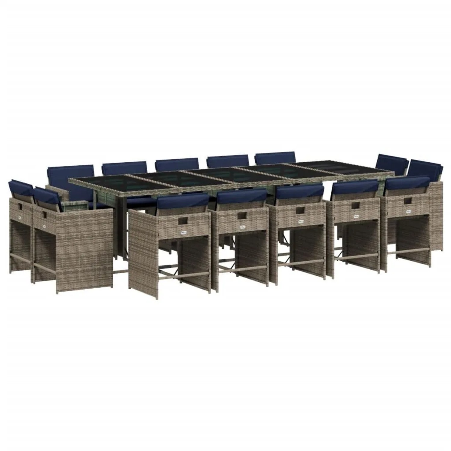 vidaXL 15-Tlg Garten-Ess-Set mit Kissen Grau Polyrattan 3278004