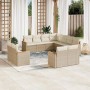 Beige 11-tlg. vidaXL Garten-Sofagarnitur aus Poly Rattan mit Kissen. Gartenmöbel für Terrasse und Garten.