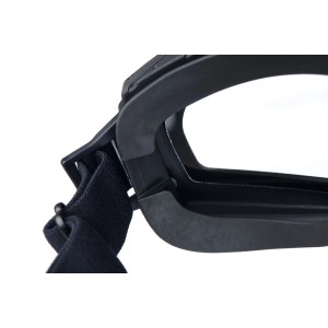 Dräger X-pect 4800 Vollsichtbrille in Schwarz, Detailansicht von Seite mit Band.