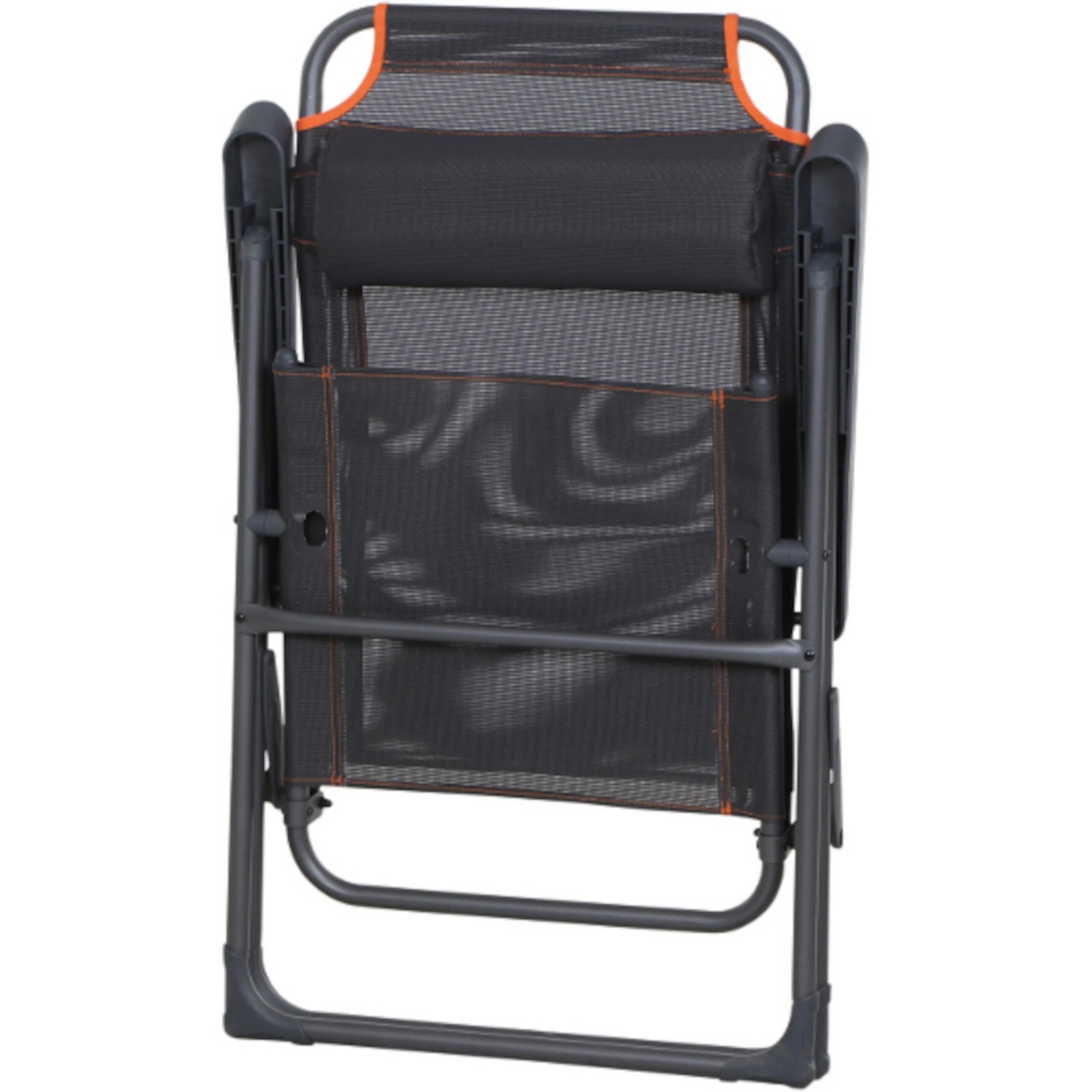 Zusammengeklappter, anthrazitfarbener Siena Garden Campingsessel Comfort mit verstellbarer Rückenlehne.