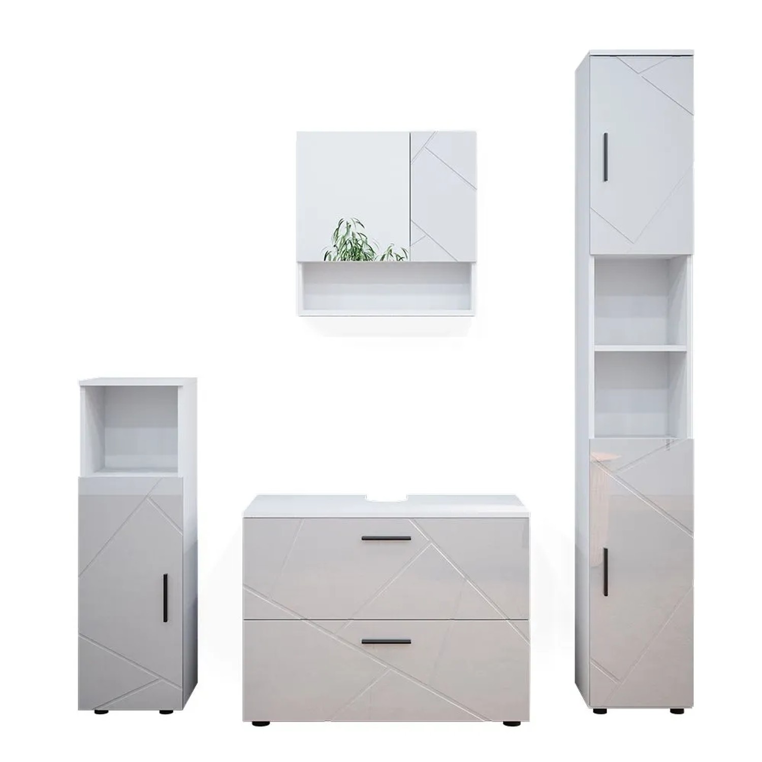 Vicco Badmöbel-Set Irma Weiß Hochglanz 80 x 59 4-teilig