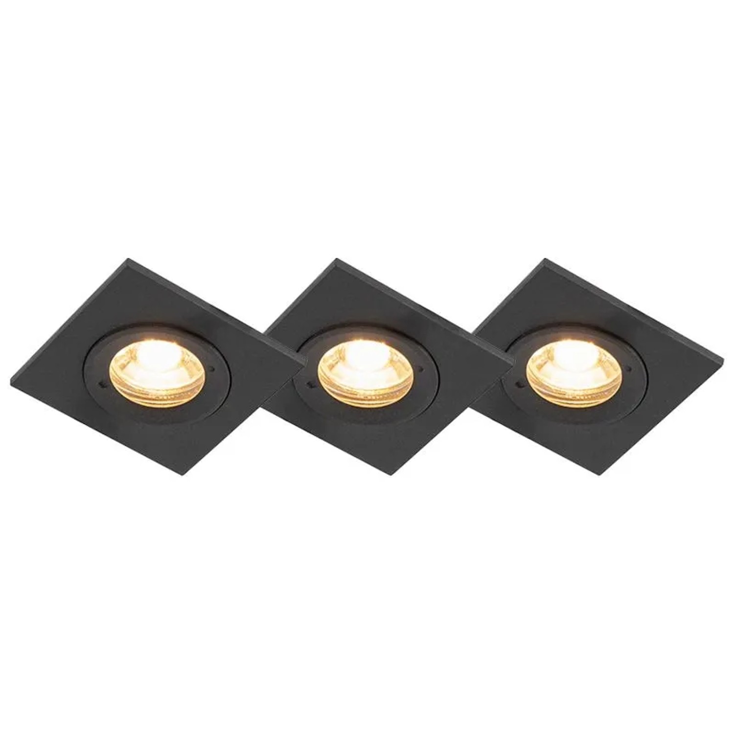 QAZQA Set mit 3 Bad-Downlights Schwarz IP44 Xena Square
