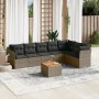 Graue 8-tlg. vidaXL Garten-Sofagarnitur aus Poly Rattan mit Kissen. Gartenmöbel-Set mit Tisch und modularen Sitzelementen.