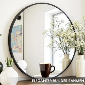 Runder Wandspiegel Bella mit schwarzem Aluminiumrahmen, Ø 50 cm.