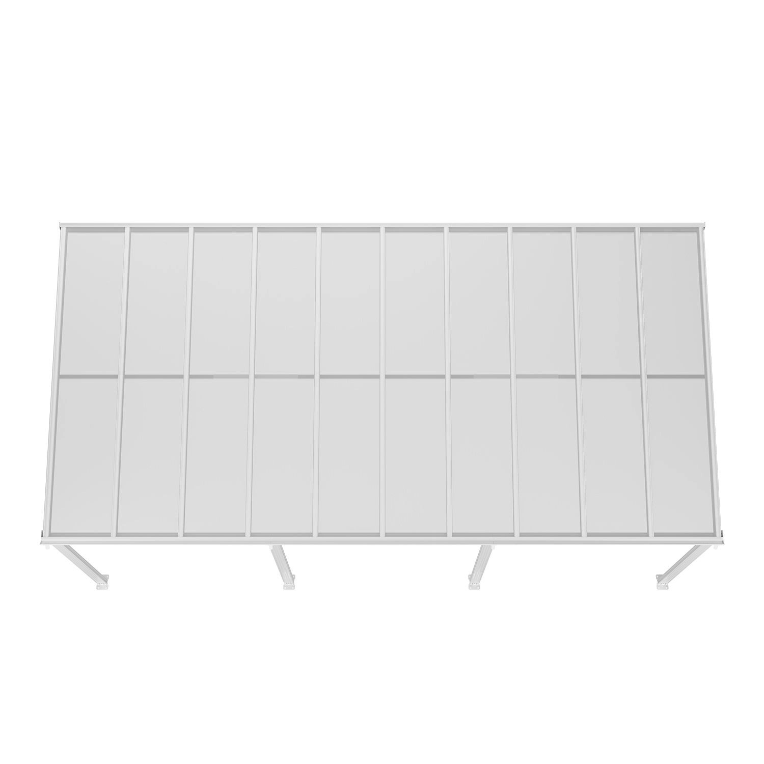 Juskys Terrassendach Borneo 6x3m, weißes Alu-Gestell mit transparenten Doppelstegplatten.