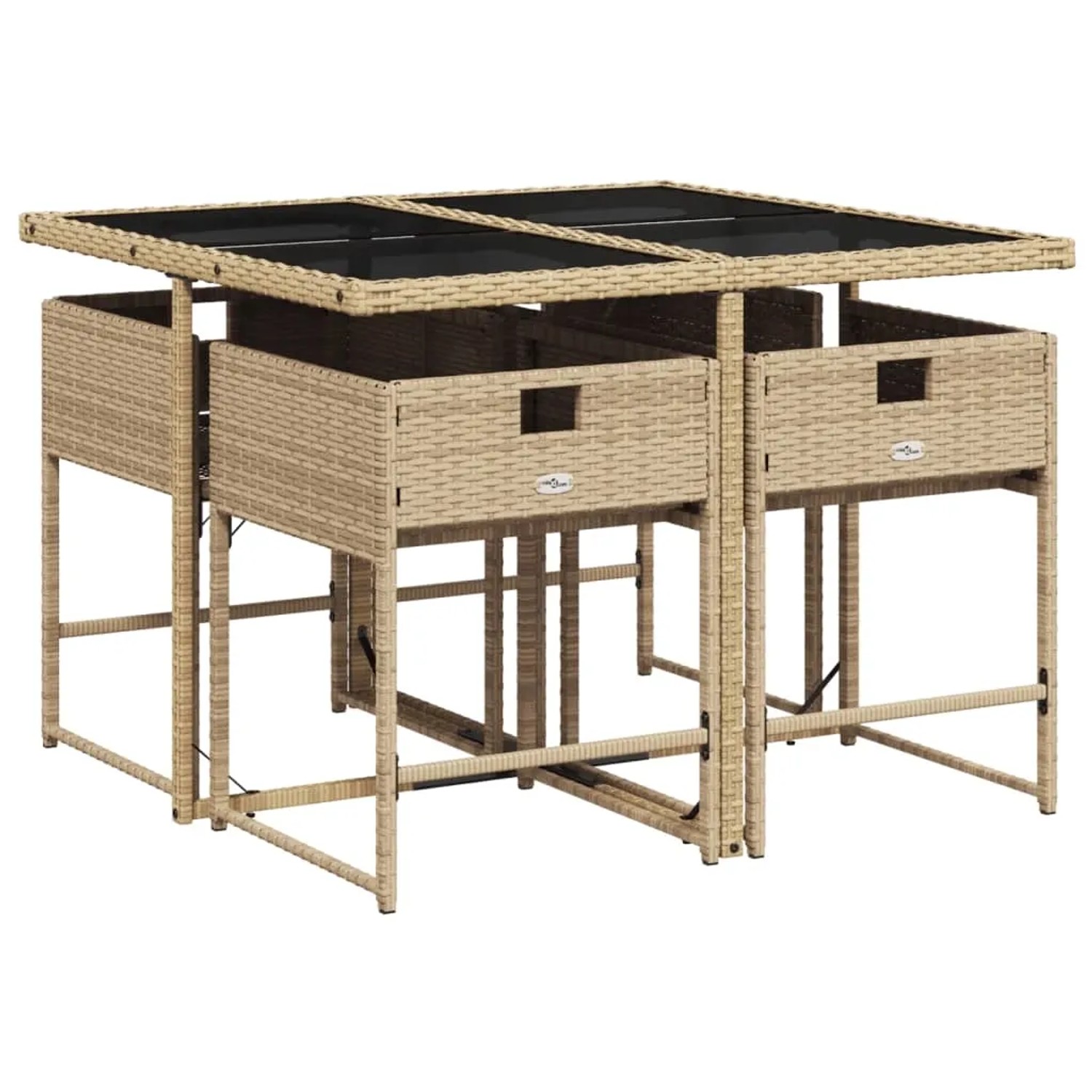 5-tlg. Garten-Essgruppe aus Poly Rattan in Beige mit Tisch und Stühlen. Ideal für Garten und Terrasse.