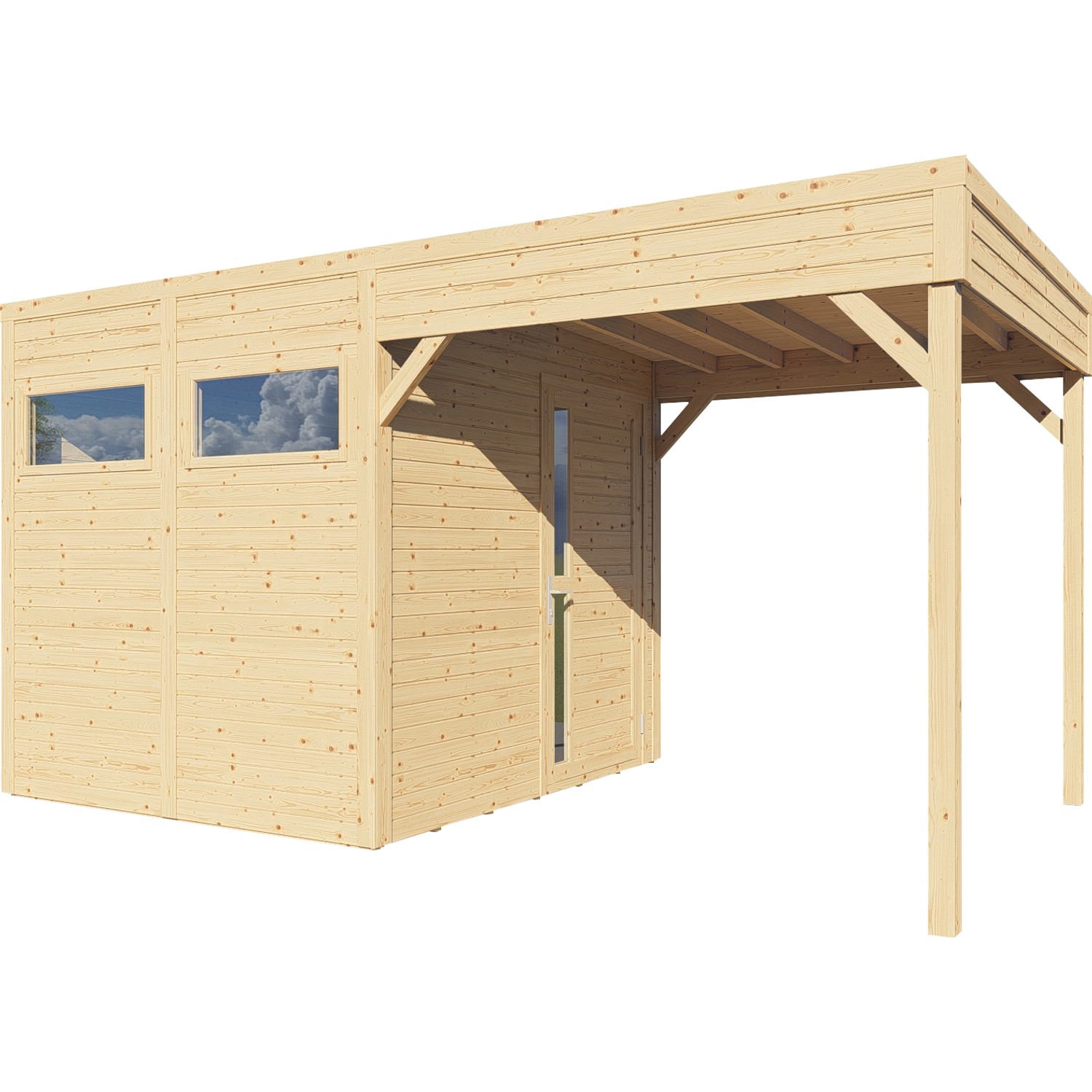 Bertilo Holz-Gartenhaus Cubus 2 Lounge Natur 449 cm x 234 cm FSC®