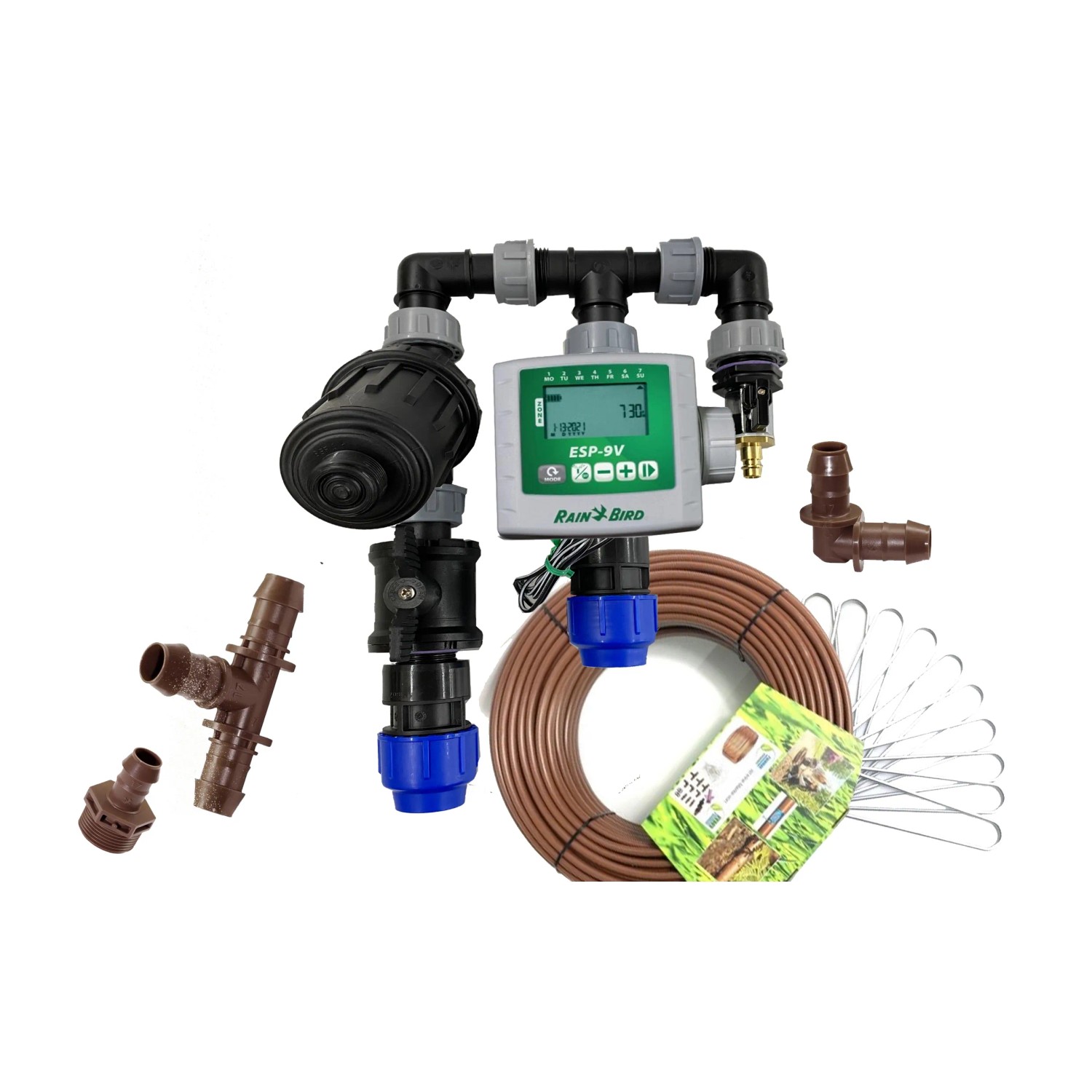 SunElements Bewässerungsset mit Steuerung, Tropfrohr, Filter und Verbindungsstücken für SunGarden Gewächshäuser.