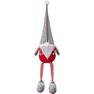 Sitzender Stoff-Wichtel in Rot-Grau als Weihnachtsdekoration, 79/86cm hoch.