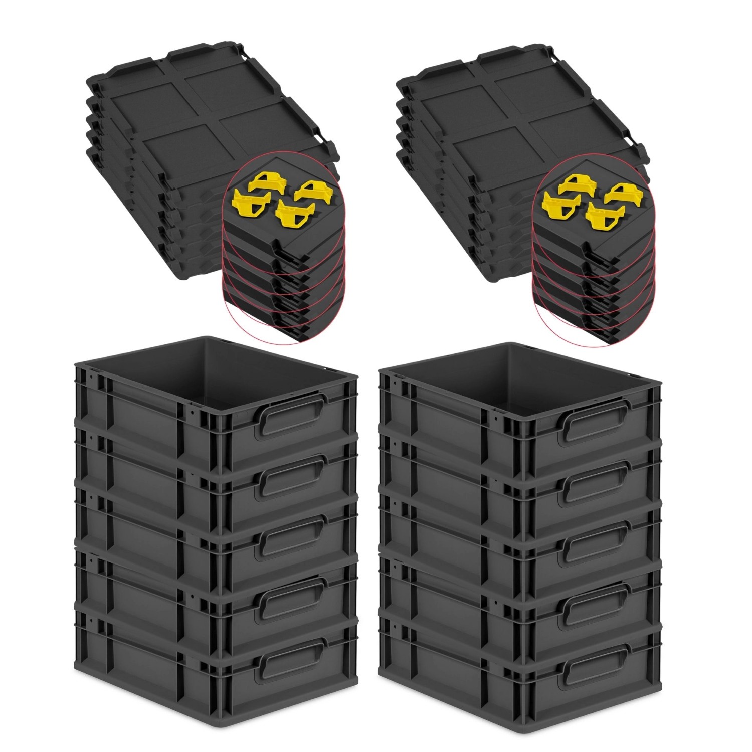 PROREGAL SparSet 10x Eurobox Nextgen Grip Mit Auflagedeckel Und Gelben Vers günstig online kaufen