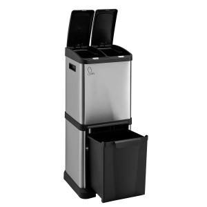 Svita Mülleimer mit 3 Fächern (32L) in Silber, ideal zur Mülltrennung in Küche oder Büro.