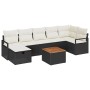 vidaXL Garten-Sofa-Set, 8-teilig, schwarz, Poly Rattan, mit Kissen und Tisch.