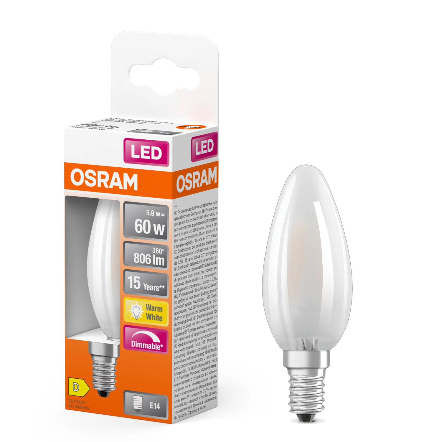 Osram LED-Leuchtmittel E14 Kerzenform 5,5 W Warmweiß 806 lm 10 x 3,5 cm (H x Ø)