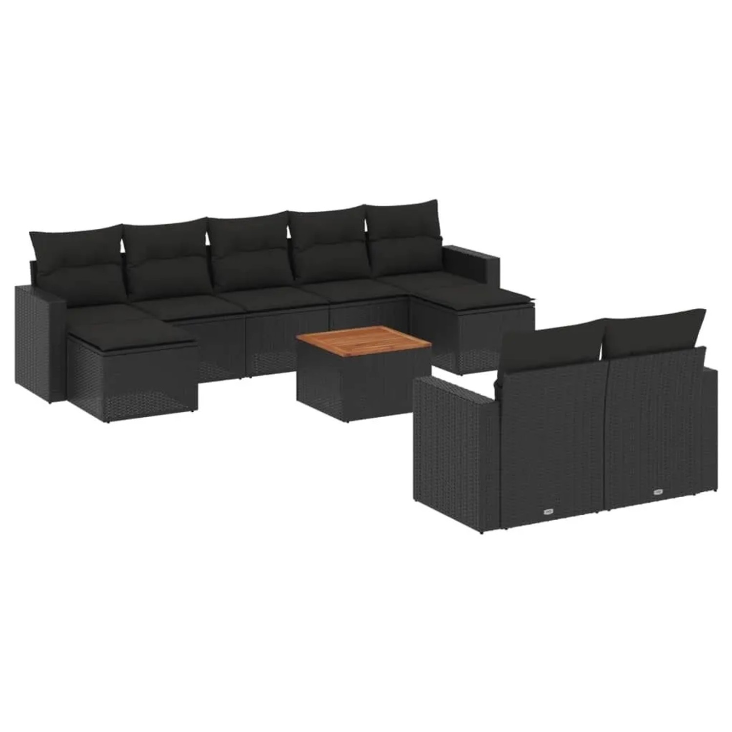 vidaXL 10-Tlg Garten-Sofagarnitur mit Kissen Schwarz Poly Rattan 3224333 günstig online kaufen