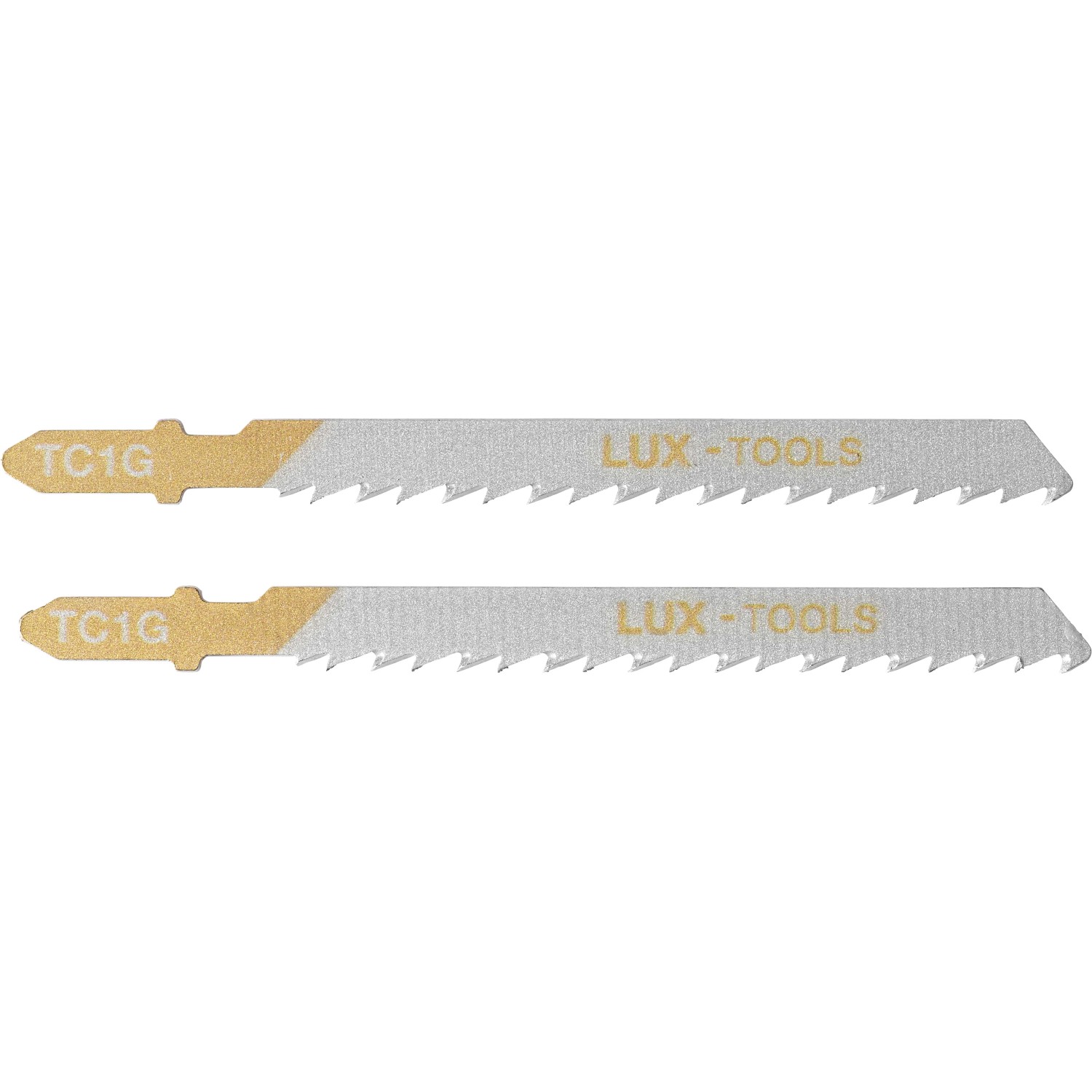 Zwei LUX Stichsägeblätter für feine Holzschnitte, T-Schaft, 75 mm.