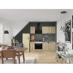 OPTIFIT Küchenzeile Livorno290 in Wildeiche Nachbildung mit E-Geräten und Geschirrspüler.