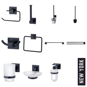 Fackelmann Badhelfer Set New York, mattschwarze Badaccessoires.