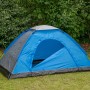 Blaues Igluzelt für 2 Personen auf einer Wiese, Camping & Outdoor.