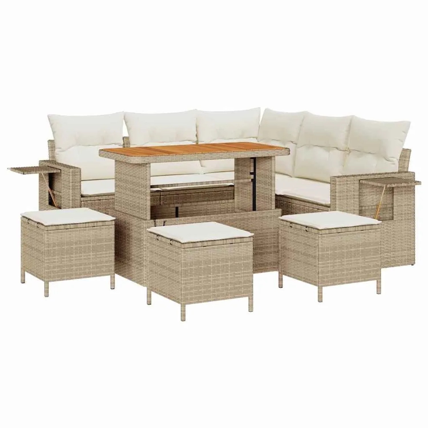 vidaXL Gartensofa-Set mit Kissen 10 Stk Beige und Creme Poly-Rattan 3363701 günstig online kaufen