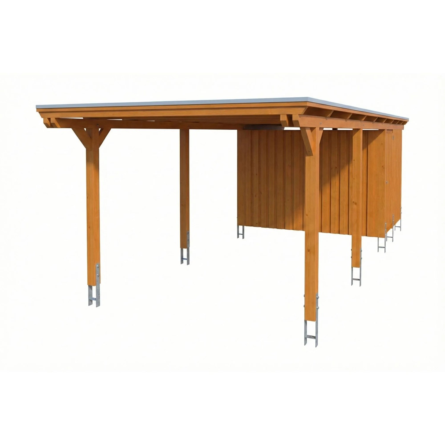 Skan Holz Carport Emsland EPDM-Dach mit Abstellraum 340 cm x 846 cm Eiche Hell