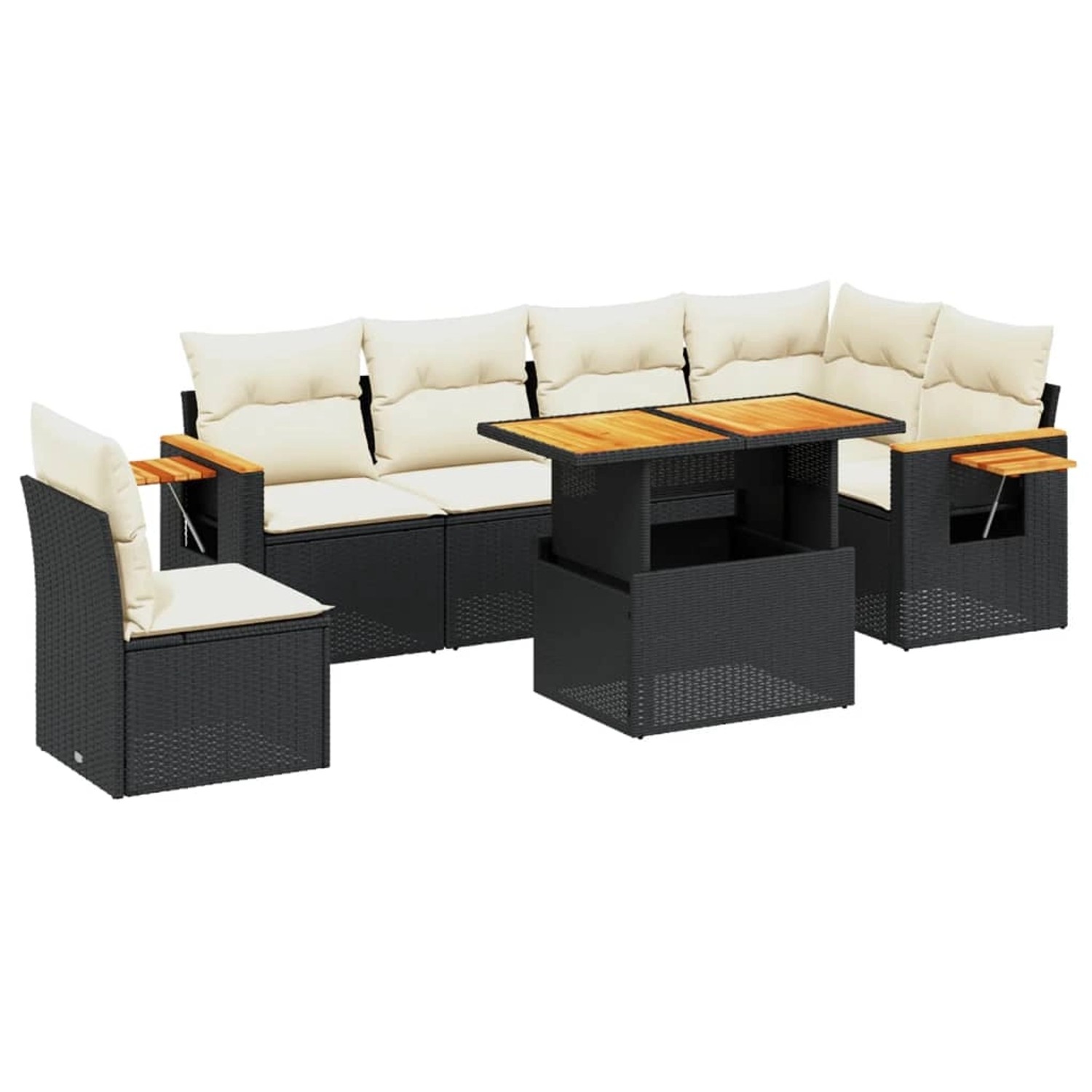 vidaXL 7-Tlg Garten-Sofagarnitur mit Kissen Schwarz Poly Rattan 3273541 günstig online kaufen
