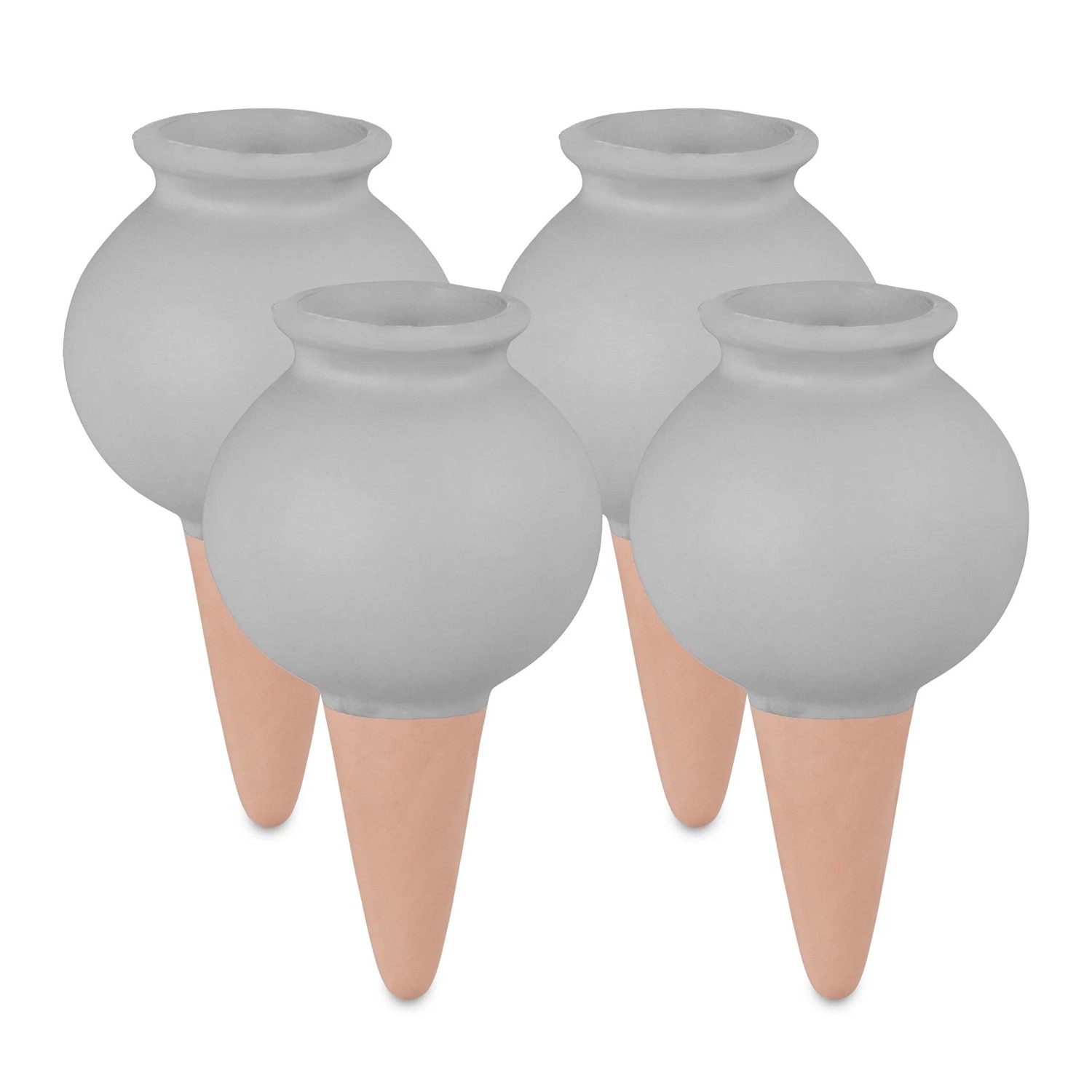 Relaxdays Tonkegel 4er Set Keramik Grau Selbstbewässernd 12 cm x 6 cm 360 g