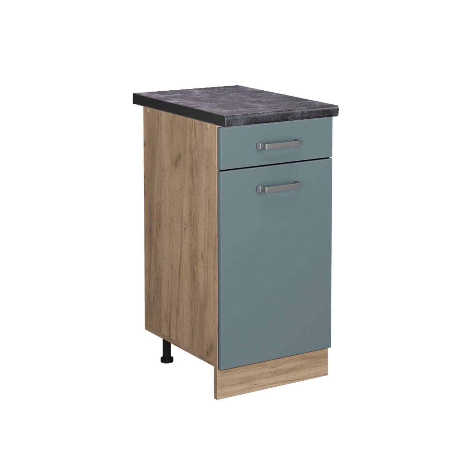 Vicco Küchenunterschrank R-Line Blau-Grau/Goldkraft Eiche 40 cm AP Anthrazit