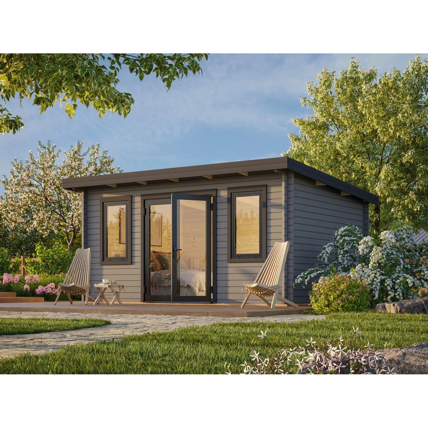 Palmako Holz-Gartenhaus Lisandra Pultdach Lackiert 470 cm x 350 cm 14,2 m²