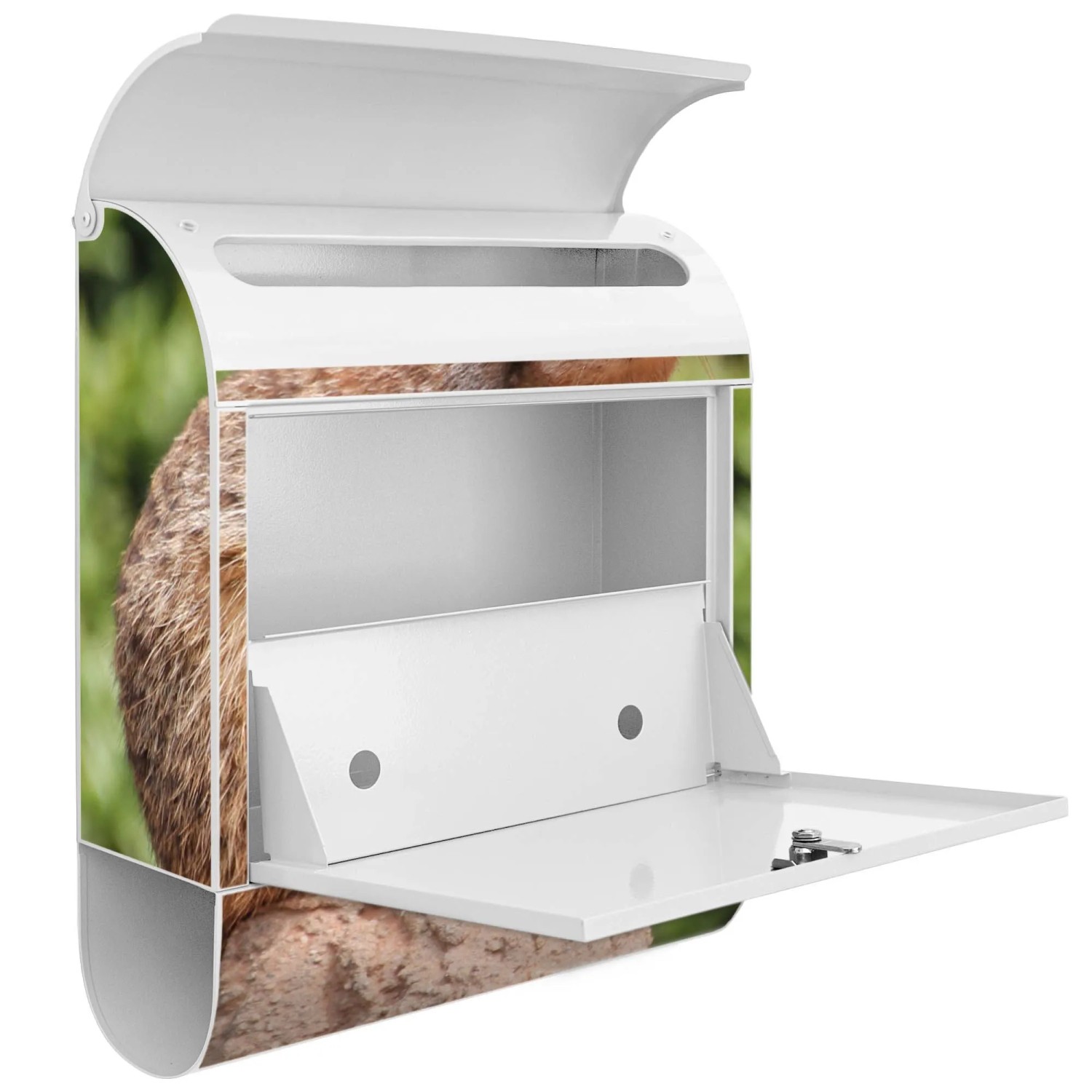Banjado Design Briefkasten Weiß Pulverbeschichtet 39x47x14cm 2 Schlüssel Mit Zeitungsfach Motiv Sitzendes Erdmännchen_8
