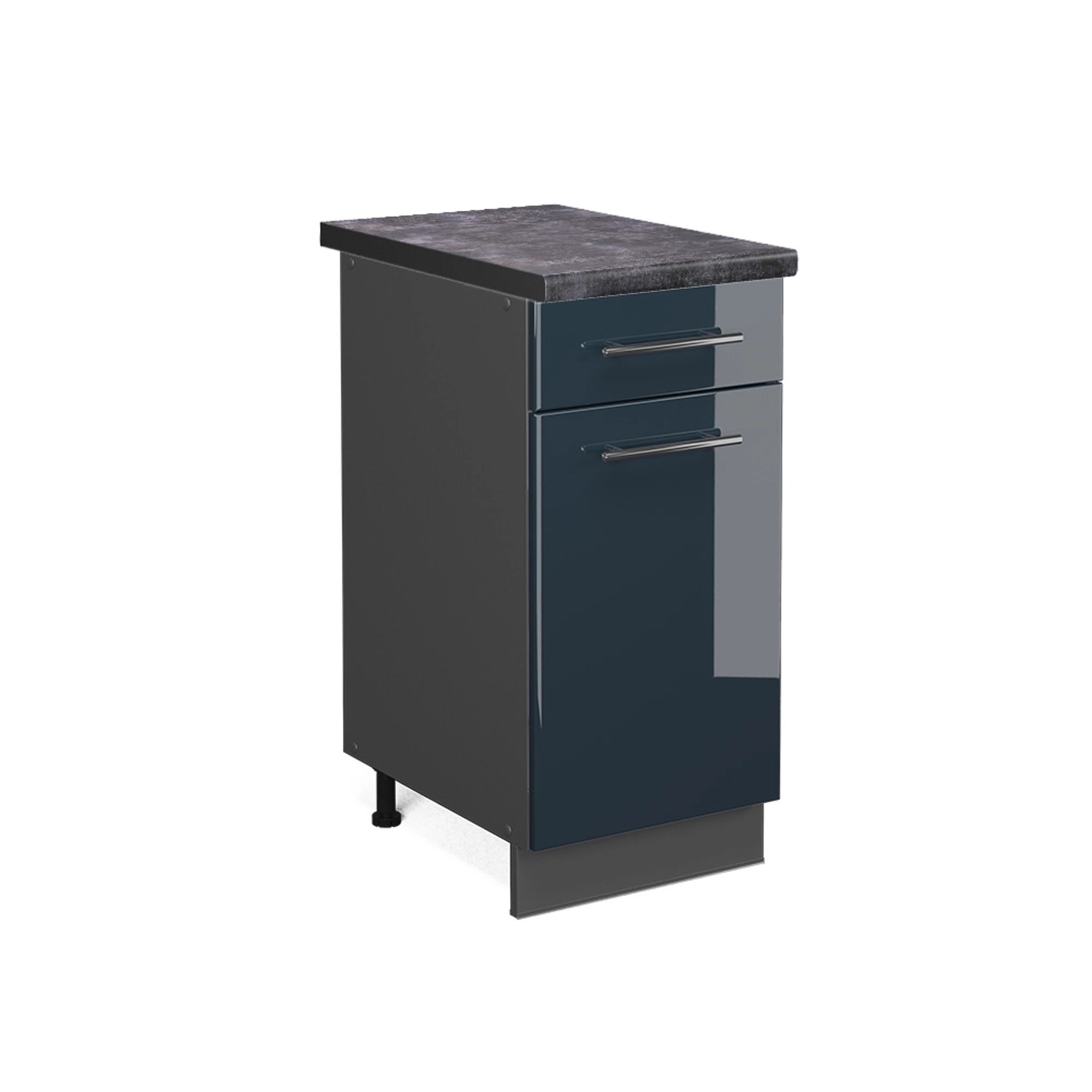 Vicco Küchenunterschrank Fame-Line Dunkelblau Hochglanz/Anthrazit 40 cm AP günstig online kaufen