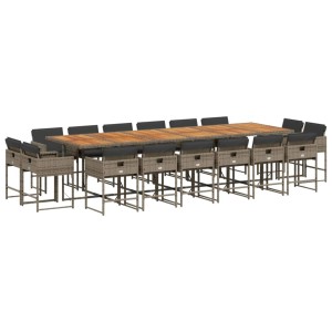vidaXL 17-tlg. Garten Essgruppe Grau Poly Rattan mit Tisch und 16 Stühlen mit Kissen.