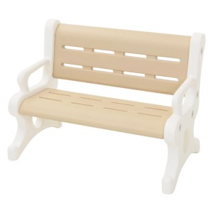 Joyz Kindersitzbank aus Kunststoff, braun-weiß, mit heller Sitzfläche, Rückenlehne und weißem Gestell. Gartenmöbel für Kinder.