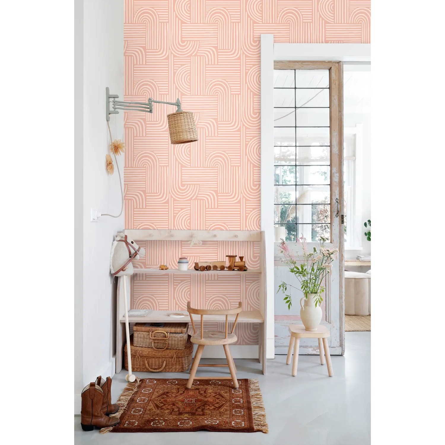 ESTAhome Tapete mit 3D-Muster in Rosa, geometrisches Design für moderne Wandgestaltung.
