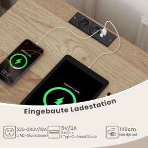 Costway Plattenspieler-Ständer Natur mit Ladestation für Handy und Tablet.