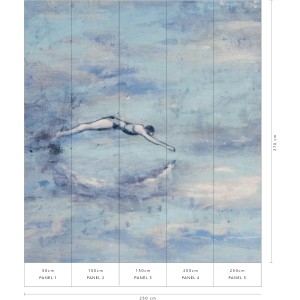 Erismann Fototapete Freisprung Blau mit Schwimmer-Motiv, 2,5x2,7m. Designer-Tapete für Wohnräume.