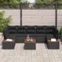 Schwarzes 8-teiliges vidaXL Garten-Sofa-Set aus Poly Rattan mit Kissen und Tisch.