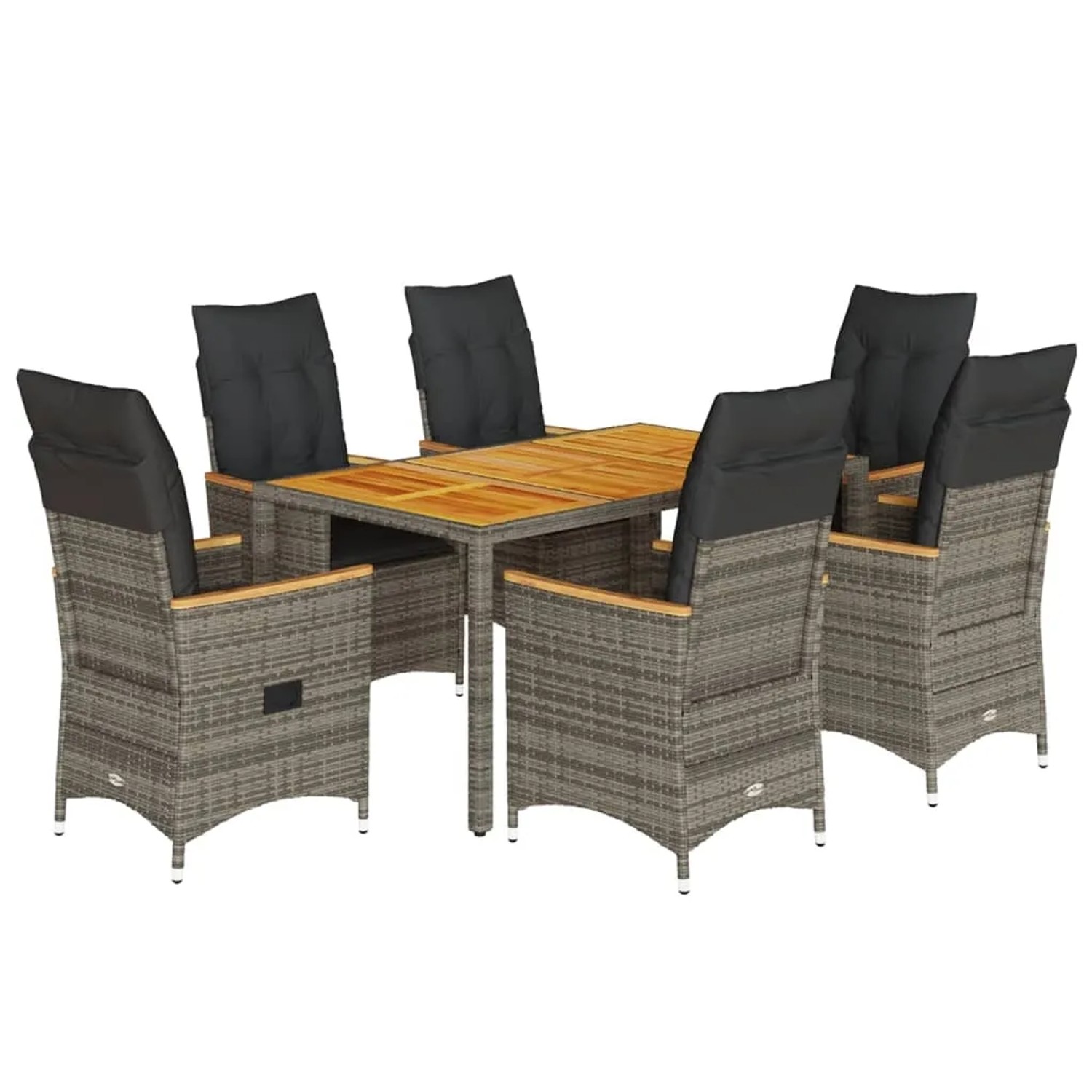 vidaXL 7-Tlg Garten-Essgruppe mit Kissen Grau Poly Rattan 3276847
