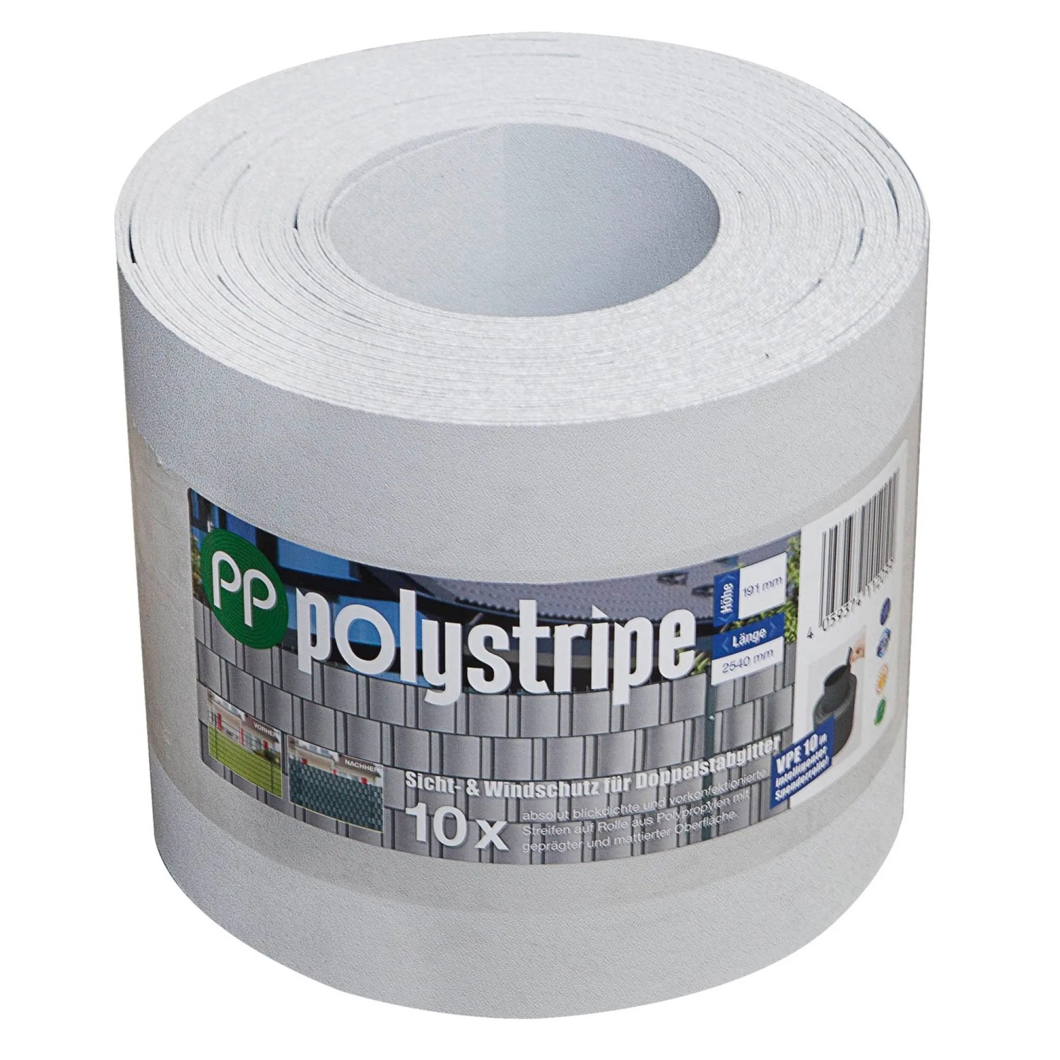 Deutsche Zauntechnik Sichtschutzstreifen Polystripe 30 m x 2,53 m Grau