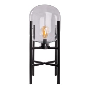 Näve LED-Akku-Sockelleuchte Lora, schwarz, mit klarem Glas und warmweißem Licht. Design-Tischlampe.