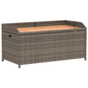 Graue vidaXL Bank mit Stauraum aus Rattan und Akazienholz.