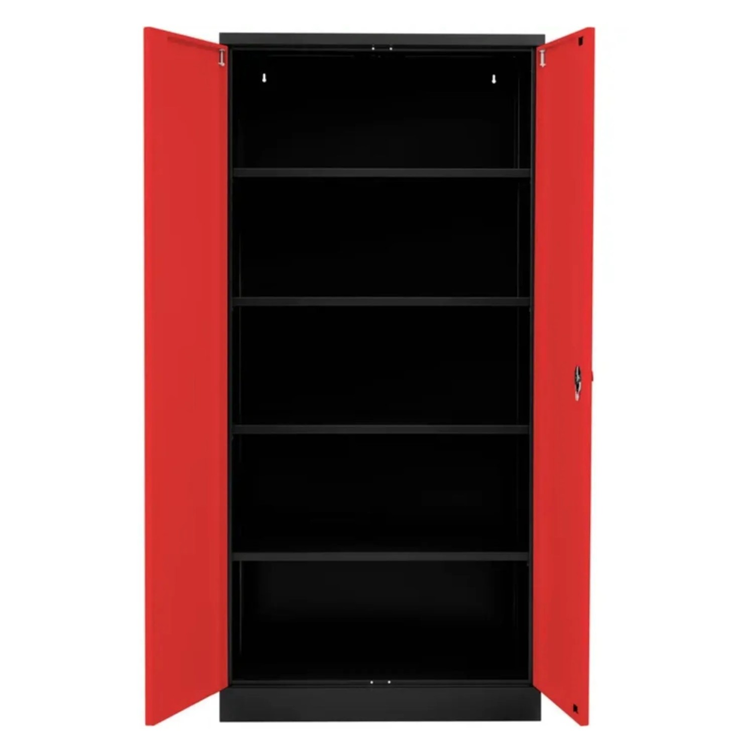 PROREGAL Stahlschrank Bee 9 Fachböden HxBxT 195 x 92 x 60 cm Pulverbeschichtetes & Verstärktes Fachbodenmaterial Schwarz & Rot