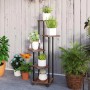 Outsunny Blumenständer aus Stahl und Holz, verkohlt, mit 5 Ebenen und Rollen. Dekorative Pflanzen Treppe.