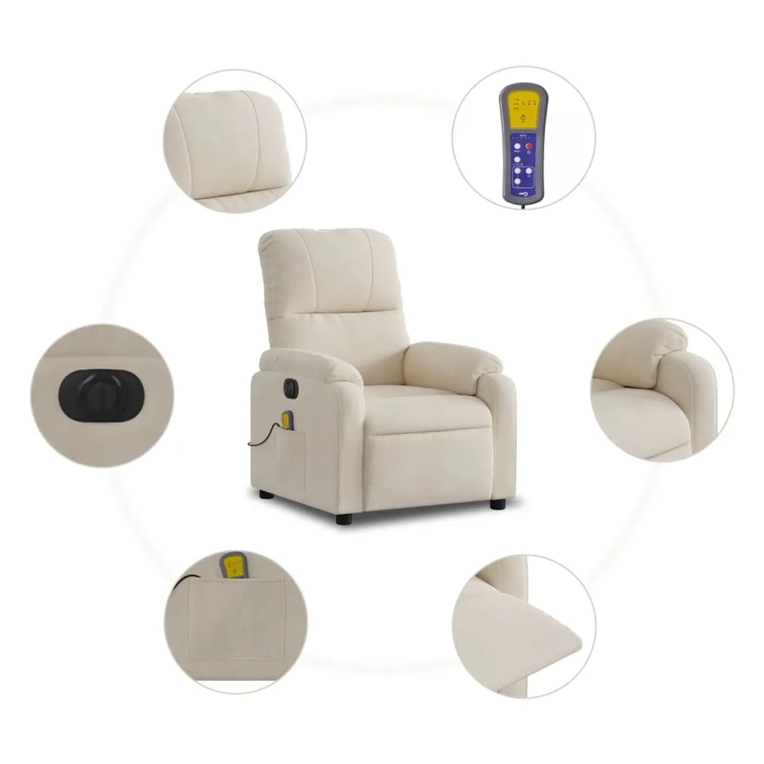 Beiger elektrischer Massagesessel mit Mikrofaserbezug und Fernbedienung.