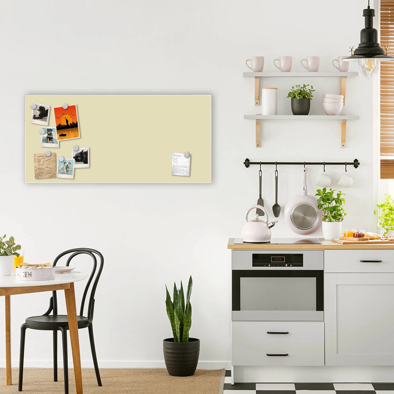 Banjado Magnetische Glaswand 30x30 Cm | Beschreibbar Mit 4 Magneten | Motiv Ranke In Gelb-Weiß | Für Küche, Büro, Kinderzimmer
