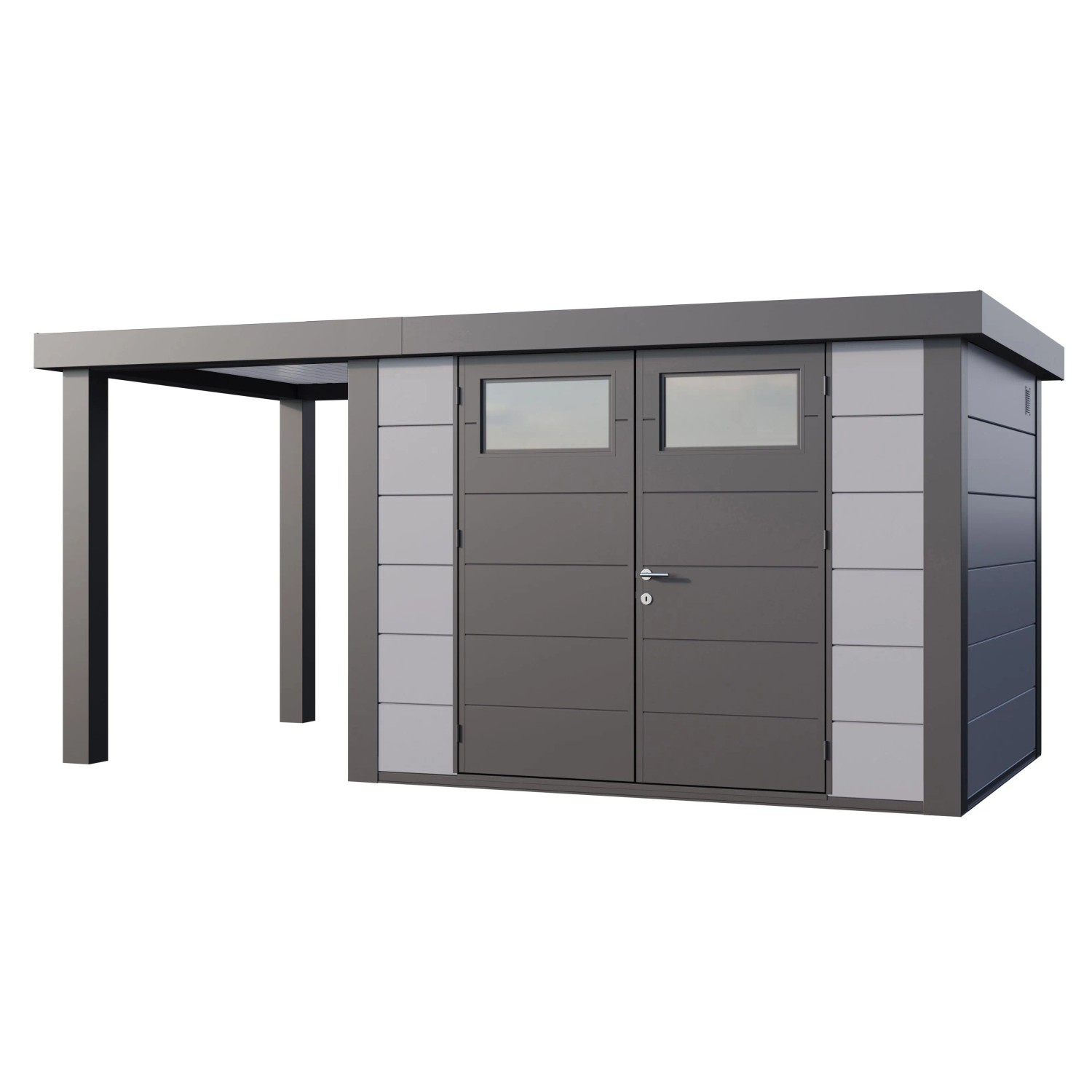 Gerätehaus Classico 3024 mit Offene Lounge S Links 466 cm x 238 cm Hellgrau günstig online kaufen