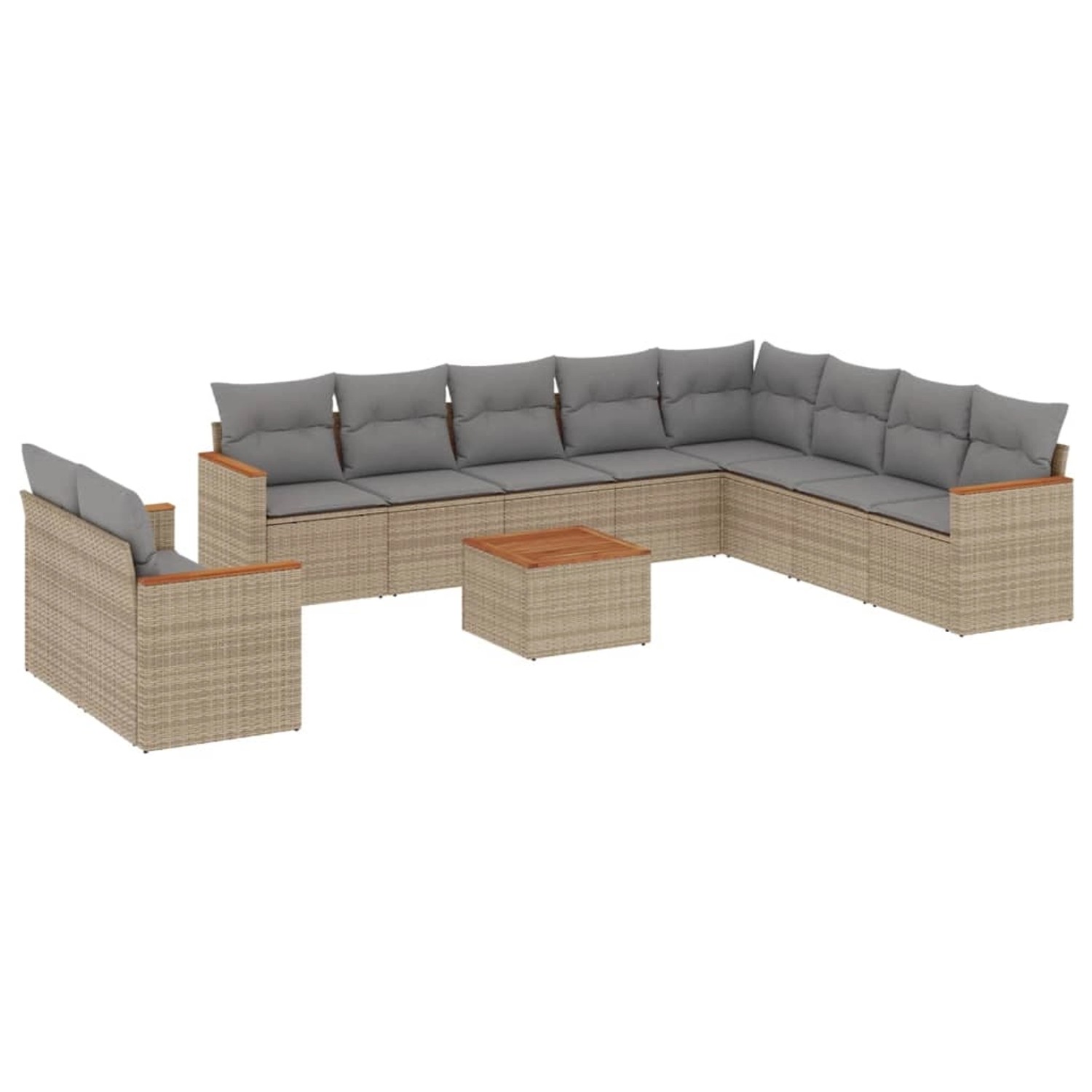 vidaXL 11-Tlg Garten-Sofagarnitur mit Kissen Beige Poly Rattan 3258524